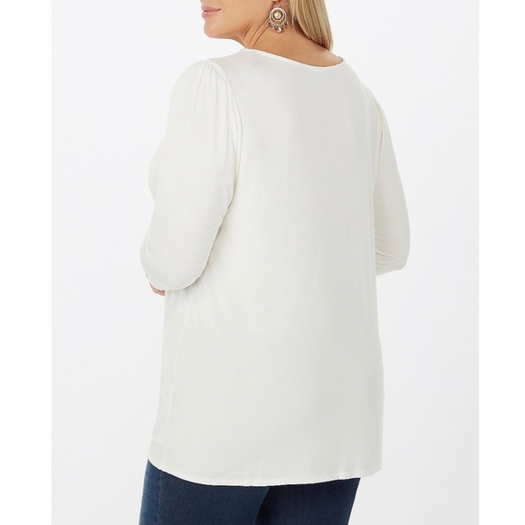 NWT Plus Size White Ruffle Front Smocked Work Top - Picture 2 of 4